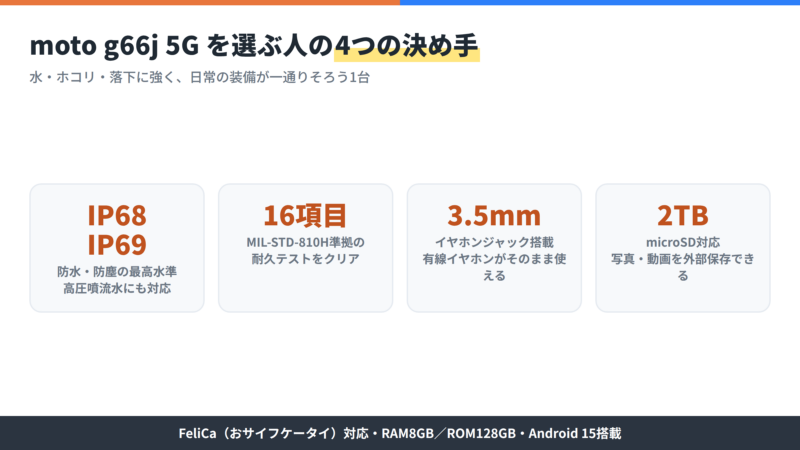 moto g66j 5Gの4つの強み